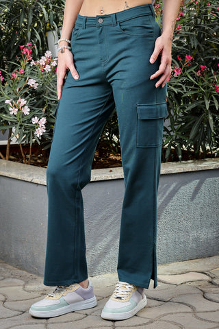 ONE SKY Women’s Solid Slit Pant | Mid-Rise Flat Front | Button & Zip Closure | 7 Pockets | Casual