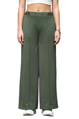 WOMEN BRONZE GREEN SOLID FLARED PANT