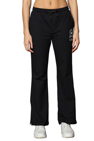 WOMEN BLACK PRINTED FLARED FIT BOTTOM