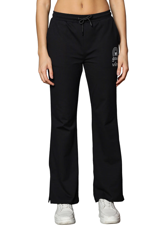WOMEN BLACK PRINTED FLARED FIT BOTTOM