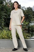 WOMEN ROUND NECK WHITE HALF SLV  CO-ORD SET