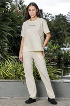 WOMEN ROUND NECK WHITE HALF SLV  CO-ORD SET
