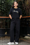 WOMEN ROUND NECK BLACK HALF SLV  CO-ORD SET