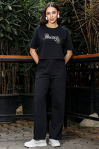 WOMEN ROUND NECK BLACK HALF SLV  CO-ORD SET