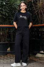 WOMEN ROUND NECK BLACK HALF SLV  CO-ORD SET