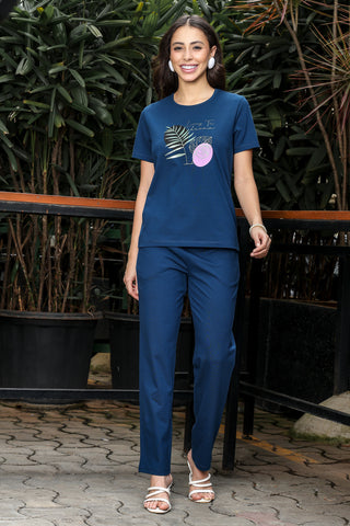 WOMEN ROUND NECK RED HALF SLV  CO-ORD SET