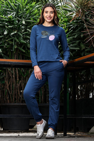 WOMEN ROUND NECK BLUE FULL SLV  CO-ORD SET