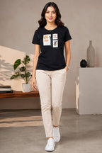 BLACK WOMEN HALF SLEEVE TSHIRT