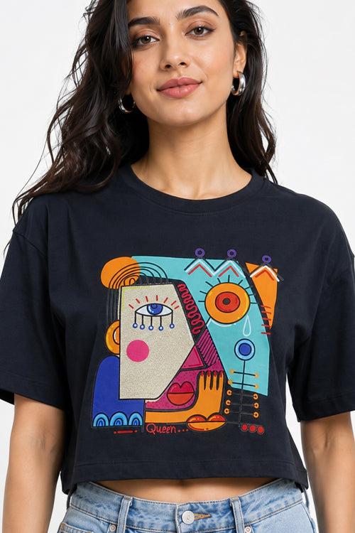 BLACK WOMEN HALF SLEEVE TSHIRT