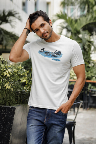 Mens Printed Round Neck White T-Shirt