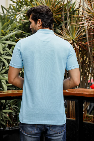 Mens Solid Polo Neck Light Blue T-Shirt