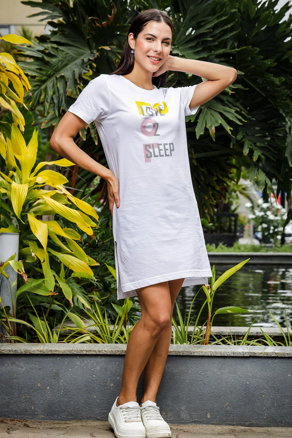 Women Nighty - Long T-shirt White