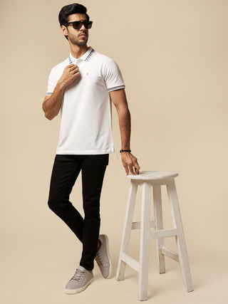 MENS WHITE COTTON POLO TSHIRT