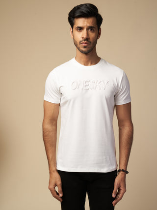 Men White Round Neck T-Shirt