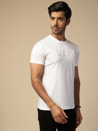 Men White Round Neck T-Shirt