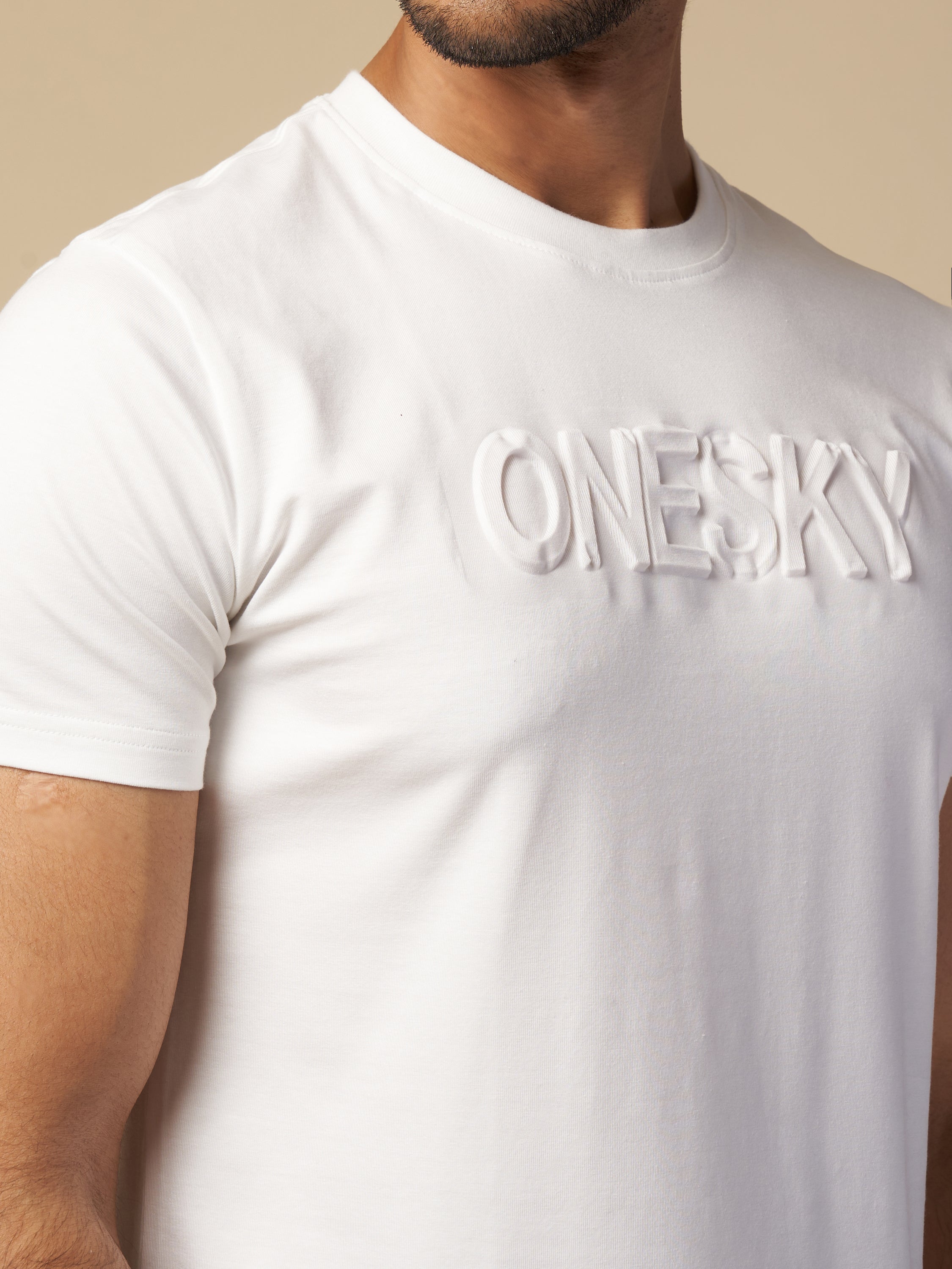 Men White Round Neck T-Shirt