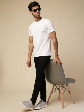 Men White Round Neck T-Shirt