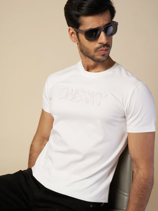 Men White Round Neck T-Shirt