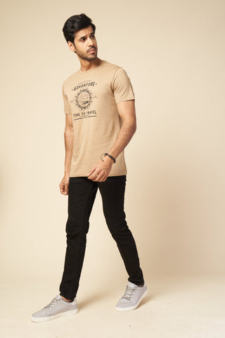 Men Sand Round Neck T-Shirt