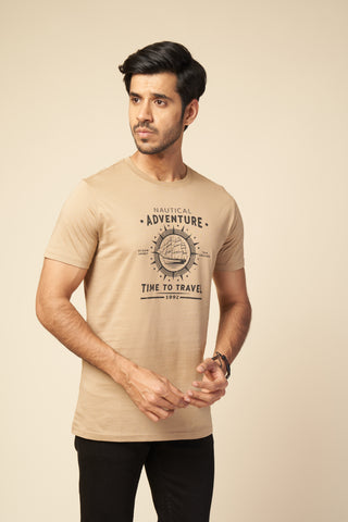 Men Sand Round Neck T-Shirt