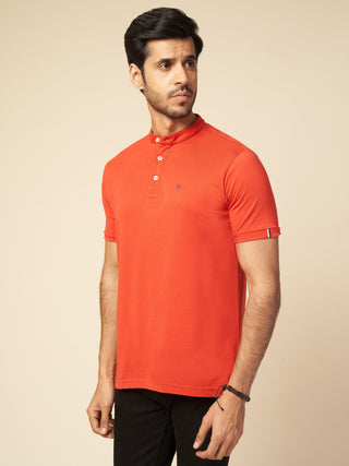 Men Classic Red Henley Polo T-Shirt