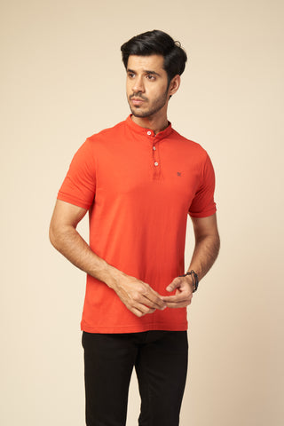 Men Classic Red Henley Polo T-Shirt