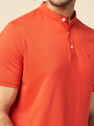 Men Classic Red Henley Polo T-Shirt