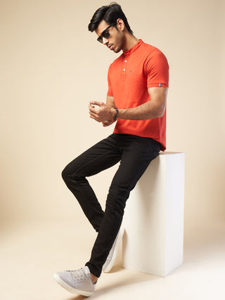 Men Classic Red Henley Polo T-Shirt