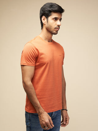 Men Lt Clay Tonal Printed Round Neck T-Shirt