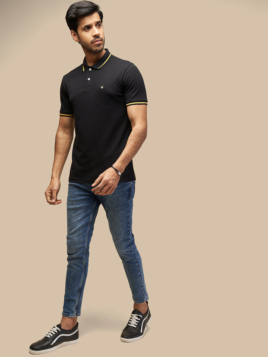 MENS BLACK COTTON POLO TSHIRT