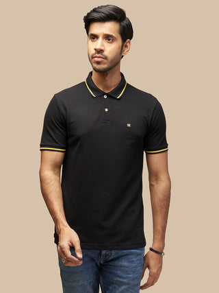 MENS BLACK COTTON POLO TSHIRT