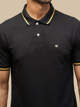 MENS BLACK COTTON POLO TSHIRT