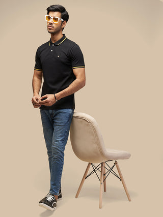 MENS BLACK COTTON POLO TSHIRT