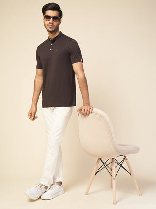 Men Chocolate Henley Polo T-Shirt