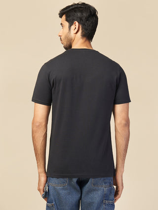 Mens Printed Round Neck Black T-Shirt