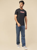 Mens Printed Round Neck Black T-Shirt
