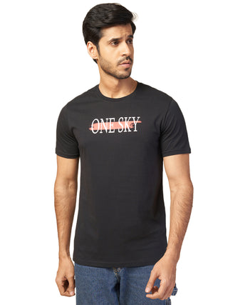 Mens Printed Round Neck Black T-Shirt