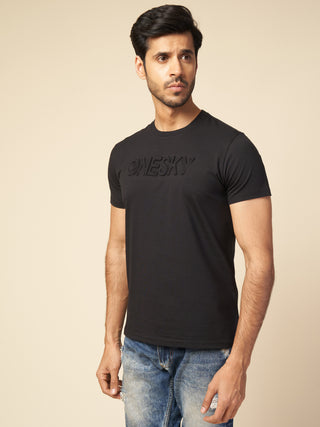 Men Black Round Neck T-Shirt