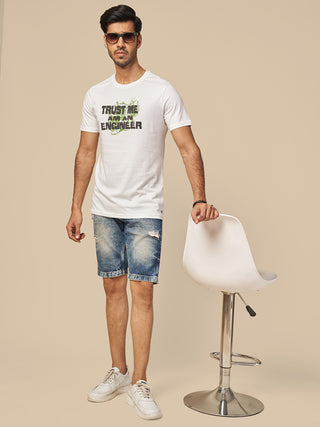 MENS PRINTED WHITE ROUND NECK TSHIRT