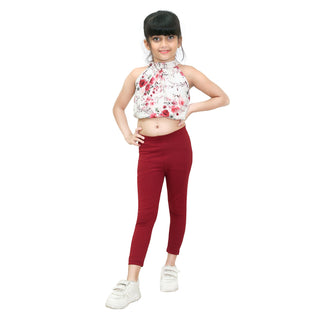 Girls Maroon Ankle Length Legging