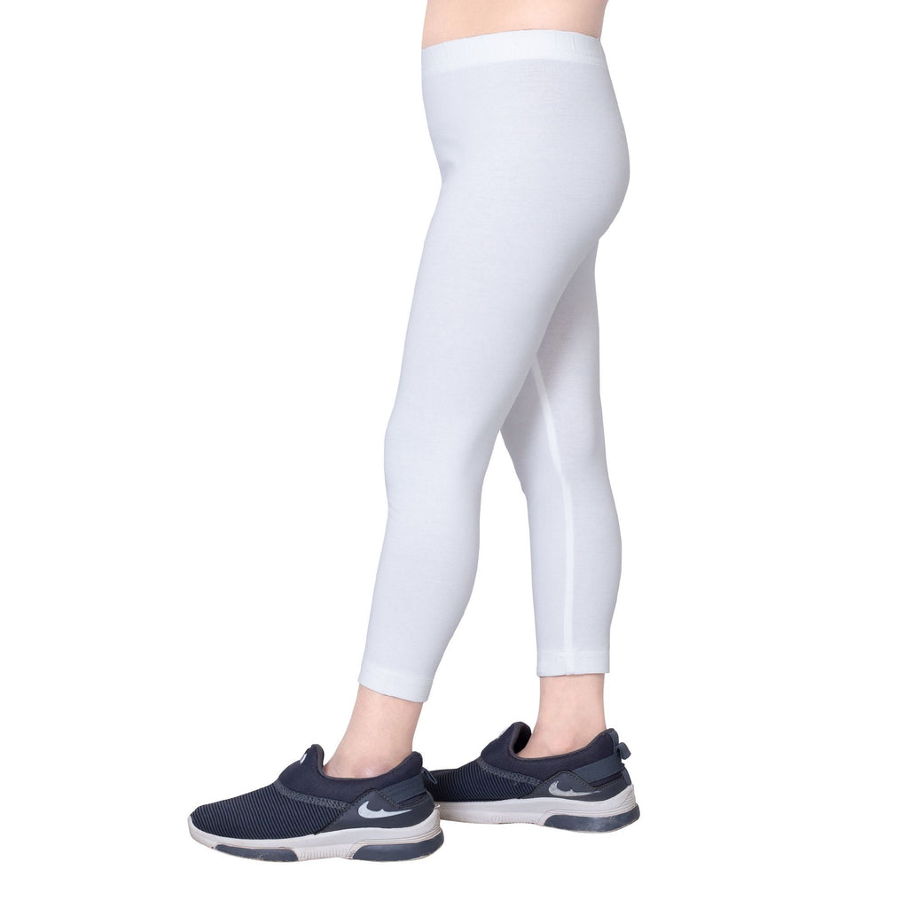 Girls White Ankle Length Legging