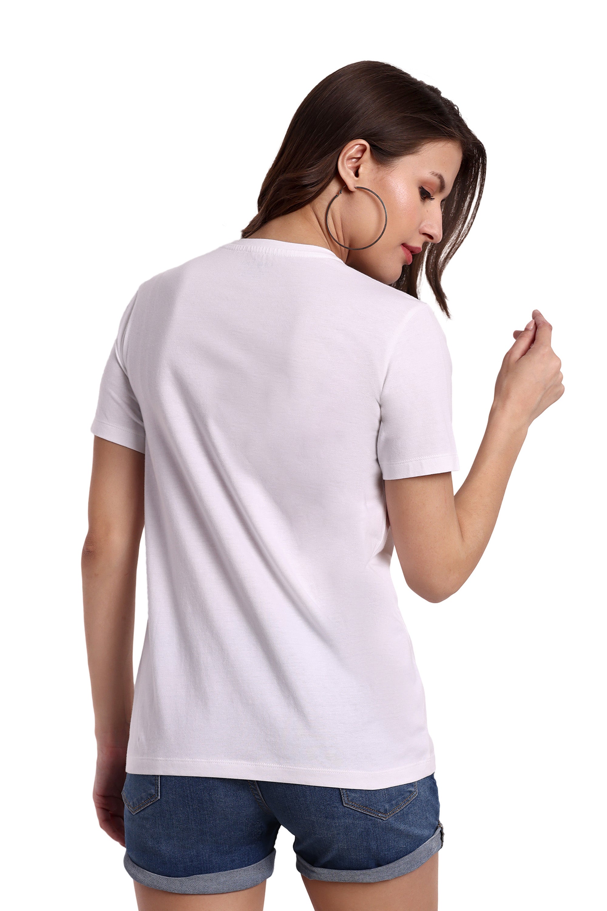 Women White Round Neck T-Shirt